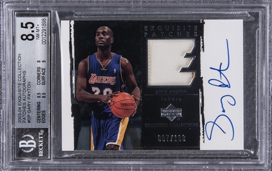 2003-04 UD "Exquisite Collection" Patches Autographs #GP Gary Payton Signed NBA All-Star Game Used Patch Card (#097/100) – BGS NM-MT+ 8.5/BGS 10